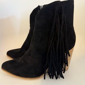 Buckle BEAST FASHION Black Suede Fringe Heeled Boots
